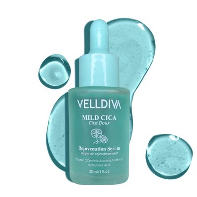 VELLDIVA Mild Cica Rejuvenation Natural Face Serum - Soothe, Repair, Nourish &amp; Hydrate with Centella Asiatica, Vitamin C 10% &amp; E, Hyaluronic Acid, Antioxidants and Anti Aging 1 Fl OZ.