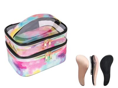 LuXuZs88 Elevate Your Travel Style Makeup &amp; Toiletry Bag - Includes a Gorgeous Free Hair Brush! Perfect Cosmetic Bag for Women, Travel Makeup Organizer, &amp; Skincare Essentials.