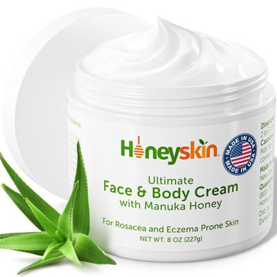 Hydrating Face Moisturizer &amp; Body Cream with Manuka Honey Cream &amp; Coconut Body Oil - Organic Face Moisturizer and Body Lotion for Extremely Dry Skin - For Dry Itchy Skin &amp; Rosacea Treatment (8oz)