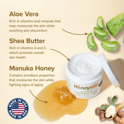Hydrating Face Moisturizer & Body Cream with Manuka Honey Cream & Coconut Body Oil - Organic Face Moisturizer and Body Lotion for Extremely Dry Skin - For Dry Itchy Skin & Rosacea Treatment (8oz)