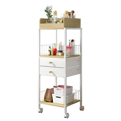 Makeup Organizer Cart Shelf Floor Skincare Organizers Make Up and Station Storage Cabinet For Vanity Standing Cosmetics With Drawers and Wheels For Nail Polish Perfume Hair Tool Holder Beauty(White)