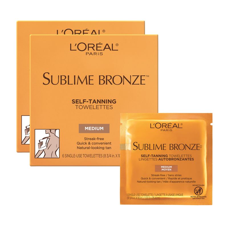 L&#39;Oreal Paris Sublime Bronze Self Tanning Towelettes, Streak-Free, Natural Looking Tan, 6 ct