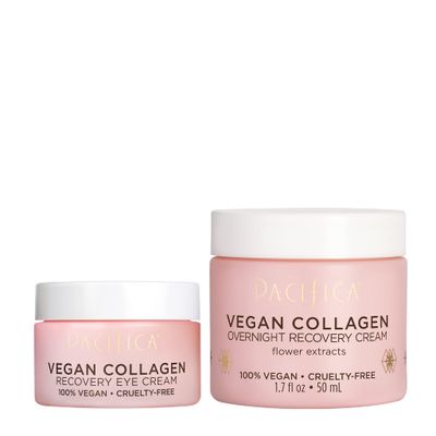 Pacifica Beauty Vegan Collagen Overnight Recovery Face Cream + Undereye Eye Cream Set, Hyaluronic Acid, Caffeine, Vitamin E &amp; C, Hydrating &amp; Moisturizing for Aging and Dry Skin, Pink, 2 Count