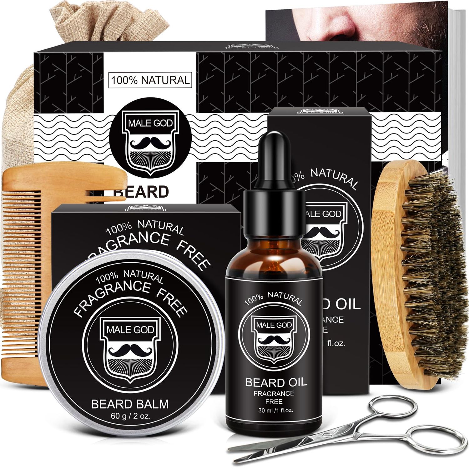 Valentines Day Gifts for Him, Beard Kit w/Beard Oil, Balm, Brush, Comb, Split End Treatment, Anti-Itch, Frizz Control, Anniversary &amp; Birthday Gifts for Men Husband Boyfriend Dad Son Brother Friend