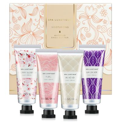 spa luxetique Hand Cream Set Pack of 4 Hand Cream Christmas Gift Set Enriched with Shea Butter and Glycerin for Dry Hands, Hydrating&amp;Moisturing Travel Size Hand Cream, Gifts for Women, Birthday