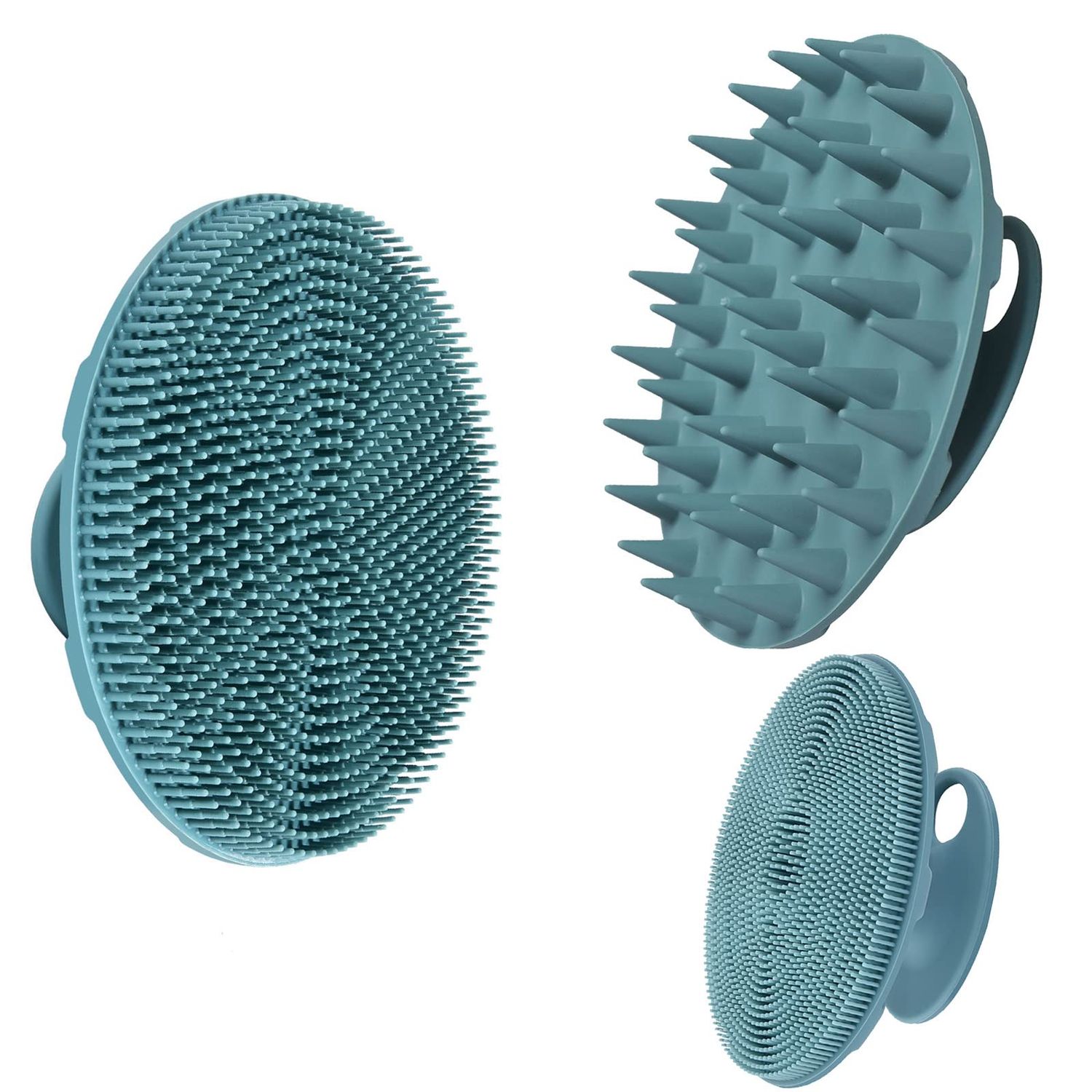 INNERNEED Food-Grade Soft Silicone Body Scrubber Shower Brush, with Handheld Facial Cleansing Skin Brush, with Scalp Massager Shampoo Brush (Dark Green)