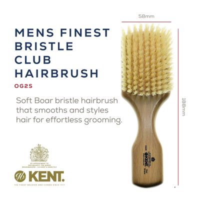 Kent OG2S Beechwood Soft Bristle Hair Brush and Facial Brush for Beard Care - Exfoliating Soft White Natural Boar Bristle Brush for Mens Grooming, Hair Care, and Beard Straightener for Men's Skin Care