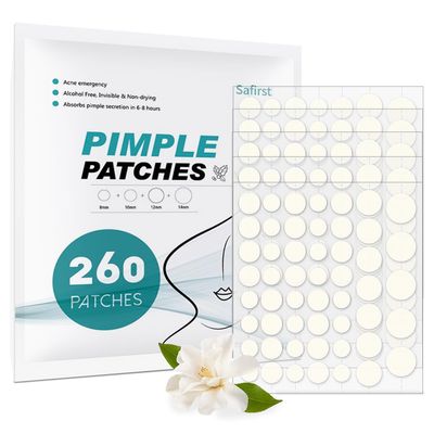 Safirst Sticky Ache Patches Hydrocolloid Pimple Absorbing Patch 4 Size 260 Counts Spot Blemish Invisible Stickers Zit Dot Cover with Tea Tree Oil Face Emergency Breakout Treatment