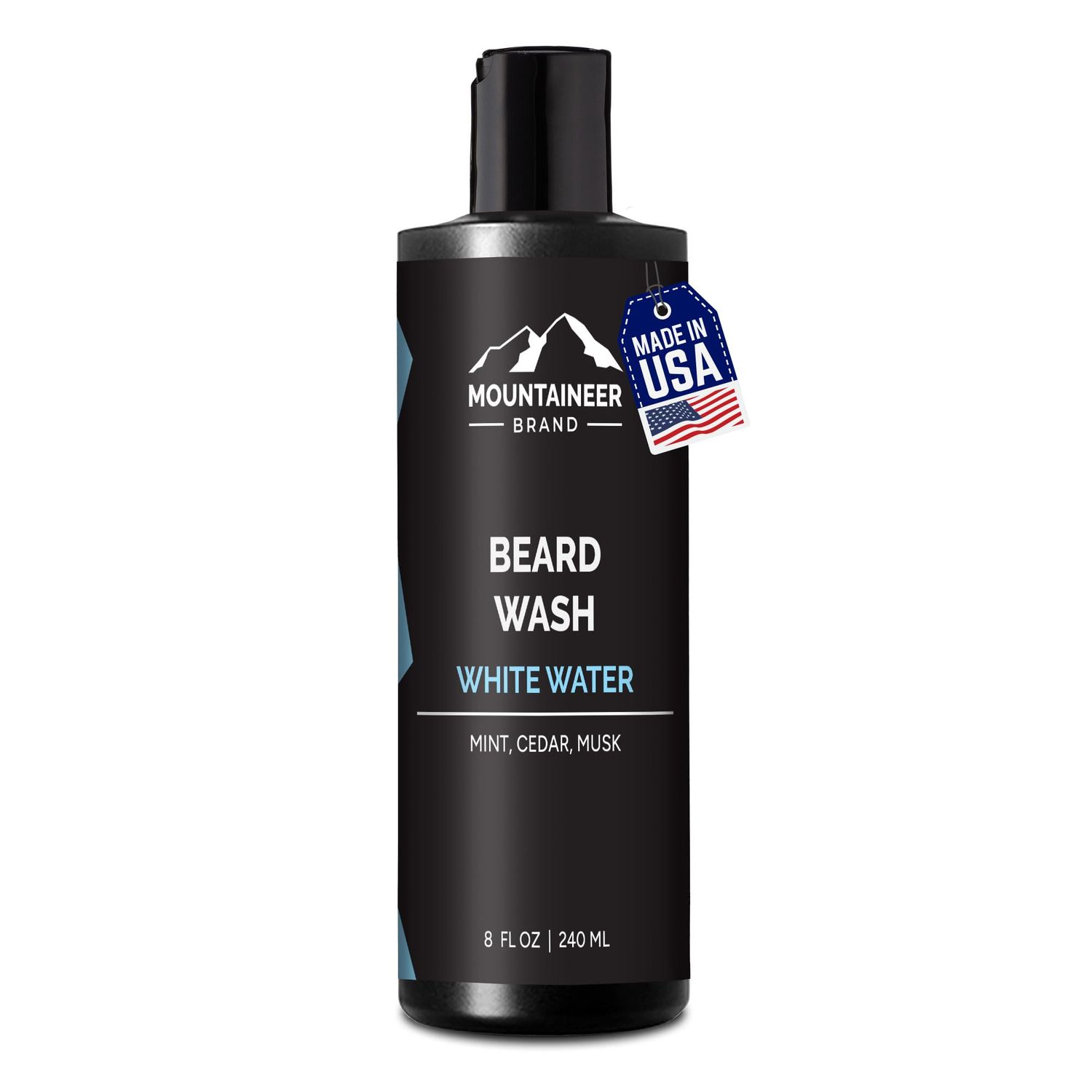 Mountaineer Brand Beard Wash For Men | 100% Natural Beard Shampoo | Thick Cleaning Softening Lather for Hair and Skin | Hydrate and Detangle | Grooming Treatment | White Water Scent 8oz