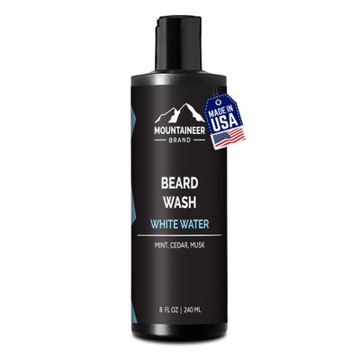 Mountaineer Brand Beard Wash For Men | 100% Natural Beard Shampoo | Thick Cleaning Softening Lather for Hair and Skin | Hydrate and Detangle | Grooming Treatment | White Water Scent 8oz