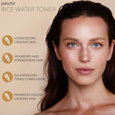 PURA D'OR 3.3 Oz Rice Water Facial Toner - Brightening & Hydrating - Balancing & Soothing Formula with Natural Extracts - Skin Texture Support for Radiant Skin - Alcohol-Free - Travel Size