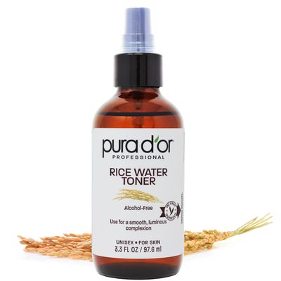 PURA D&#39;OR 3.3 Oz Rice Water Facial Toner - Brightening &amp; Hydrating - Balancing &amp; Soothing Formula with Natural Extracts - Skin Texture Support for Radiant Skin - Alcohol-Free - Travel Size