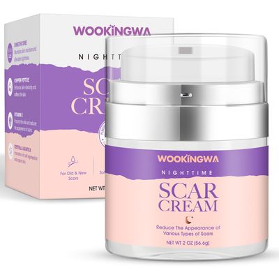 WOOKINGWA Scar Cream, Overnight Scar Cream with Copper Peptide, Centella Asiatica and Vitamin E, Scar Gel for Surgical Scars, Keloid Bump, C-Section, Stretch Mark, Burn, Acne, Injury, 2 OZ