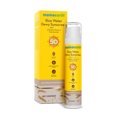 Mamaearth Rice Water Sunscreen with SPF 50 &amp; PA++++ | Infused with Niacinamide | Suits All Skin Types | 1.76 Oz/50g