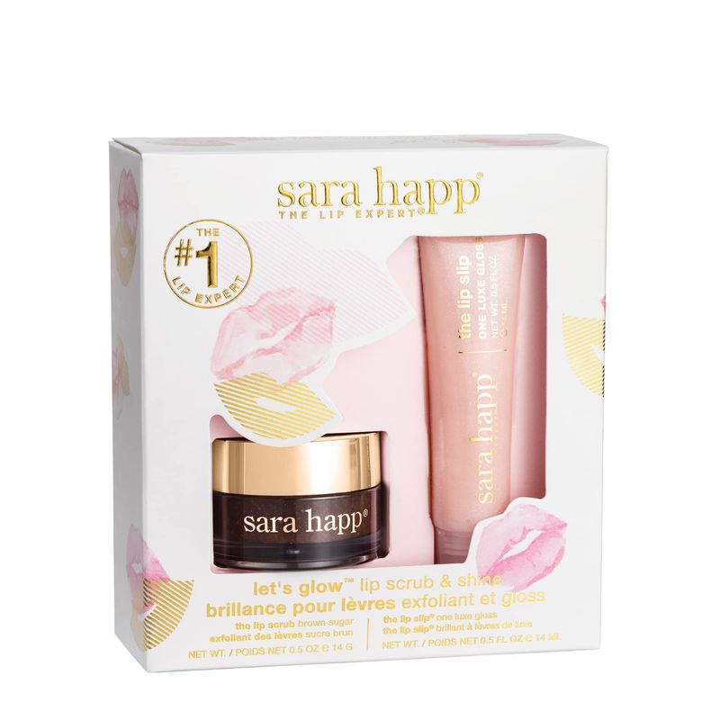 Sara Happ Let&#39;s Glow Lip Scrub &amp; Shine Kit: Brown Sugar Lip Scrub + The Lip Slip One Luxe Gloss for Healthy Lips: Gently Exfoliate, Nourish and Hydrate Lips, 0.5 oz