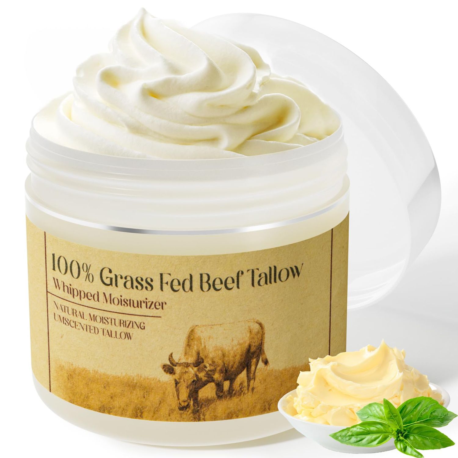 MROUVIK Beef Tallow for Skin, Tallow Face Moisturizer, Beef Tallow, 100% Unscented Organic Grass Fed Finished Whipped Tallow Face Cream Moisturizer Balm, Beef Tallow Skin Care