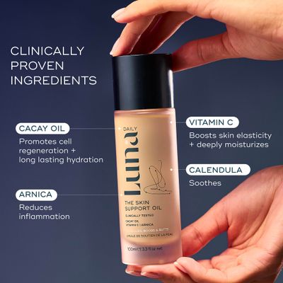 Luna Daily Skin Support Oil for Stretch Marks | Hydrating & Nourishing Body Oil | Reduces Appearance of Stretch Marks, Safe for Sensitive Skin, Pregnancy-Safe Formula, 3.4 fl oz