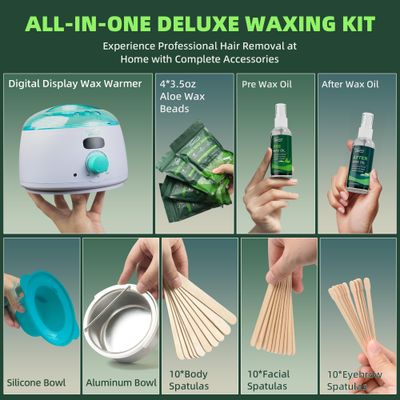 VENNCO Waxing Kit for Women Men - Premium Digital Wax Melt Warmer Kit for Sensitive Skin Coarse Hair Removal - 14oz Hard Wax Beads &amp; Silicone Liner - for Bikini Brazilian Body Face Leg - Home Wax Kit