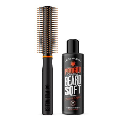 Wild Willies Round Brush and Conditioner Kit - The Better Brush for Styling Hair or Beard, with PROGRO - Softening, Hydrating, Strengthening &amp; Nourishing for a Healthy Look