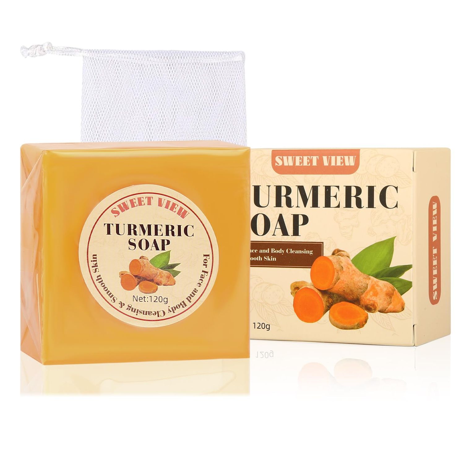 SWEET VIEW Turmeric Soap Bar, 4.23oz Face &amp; Body Handmade Bar with Honey, Olive Oil, Aloe Vera for Deep Cleansing &amp; Smooth Skin.