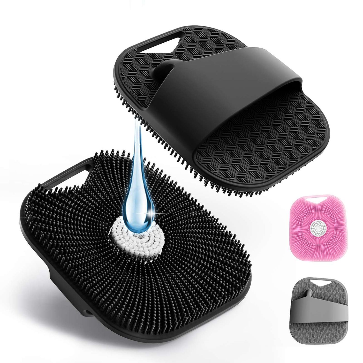 Silicone Body Scrubber for Men &amp; Women, Friendly Shower Body Scrubber for Sensitive Skin, Silicone Loofah Body Scrubber for Showering with Richer Foam Bristles and Anti-Slippery Handle (3 Pack)
