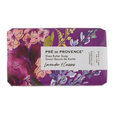 Pre de Provence Wrapped Artisanal Soap Bar, Organic Shea Butter Enriched, Natural French Skincare, Quad Milled for a Rich Smooth Lather, Lavender &amp; Cassis, 150 Gram