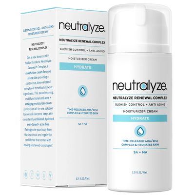 Neutralyze Renewal Complex Acne Moisturizer for Face &amp; Body - Time Released, Medical Grade 2% Mandelic Acid &amp; Salicylic Acid Moisturizer Cream - Facial Moisturizer for Acne Prone Skin (90+ Day)