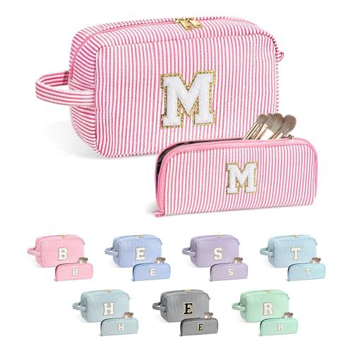 YOOLIFE Gifts for Girl - Valentines Day Gifts for Kids, Gifts for Girls Age 8-10, Birthday Gifts for 9 10 11 12 13 14 15 16 Teen Girls Kids,Teenage Girl Gifts, Initial Girls Pink Makeup Bag M