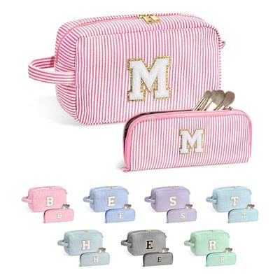 YOOLIFE Gifts for Girl - Valentines Day Gifts for Kids, Gifts for Girls Age 8-10, Birthday Gifts for 9 10 11 12 13 14 15 16 Teen Girls Kids,Teenage Girl Gifts, Initial Girls Pink Makeup Bag M