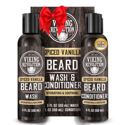 Viking Revolution Beard Wash and Beard Conditioner for Men with Argan Oil and Jojoba Oil - Beard Softener and Strengthener Beard Care Beard Shampoo and Conditioner with Beard Oil (5oz, Spiced Vanilla)