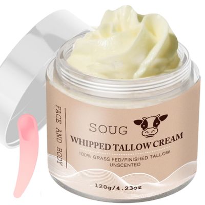 JIAYINGJIA Beef Tallow for Skin, Tallow and Honey Balm, Grass-Fed Beef Tallow Moisturizer, Whippted Tallow Balm with Shea Butter, Unscented Moristurizer Face Cream, Nourish and Hydrate Skin