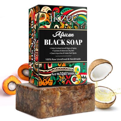 WeiWeiLa Organic African Black Soap, African Soap for Acne &amp; Dark Spots, Raw Black Soap Bar for All Skin Types - Face, Body, Hair, 3.53 oz