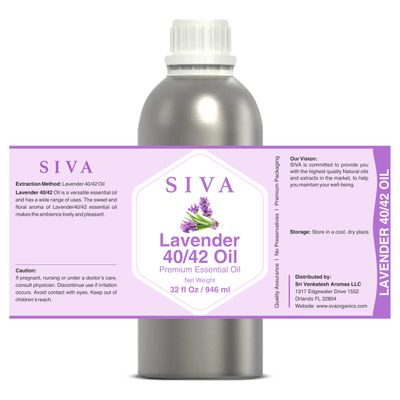 Siva Lavender Essential Oil 40/42 - 32 Fl Oz - 100% Natural Lavender Oil 40/42 - for Diffuser, Hair Care, Face, Skin Care, Aromatherapy, Scalp and Body Massage, Soap and Candle Making