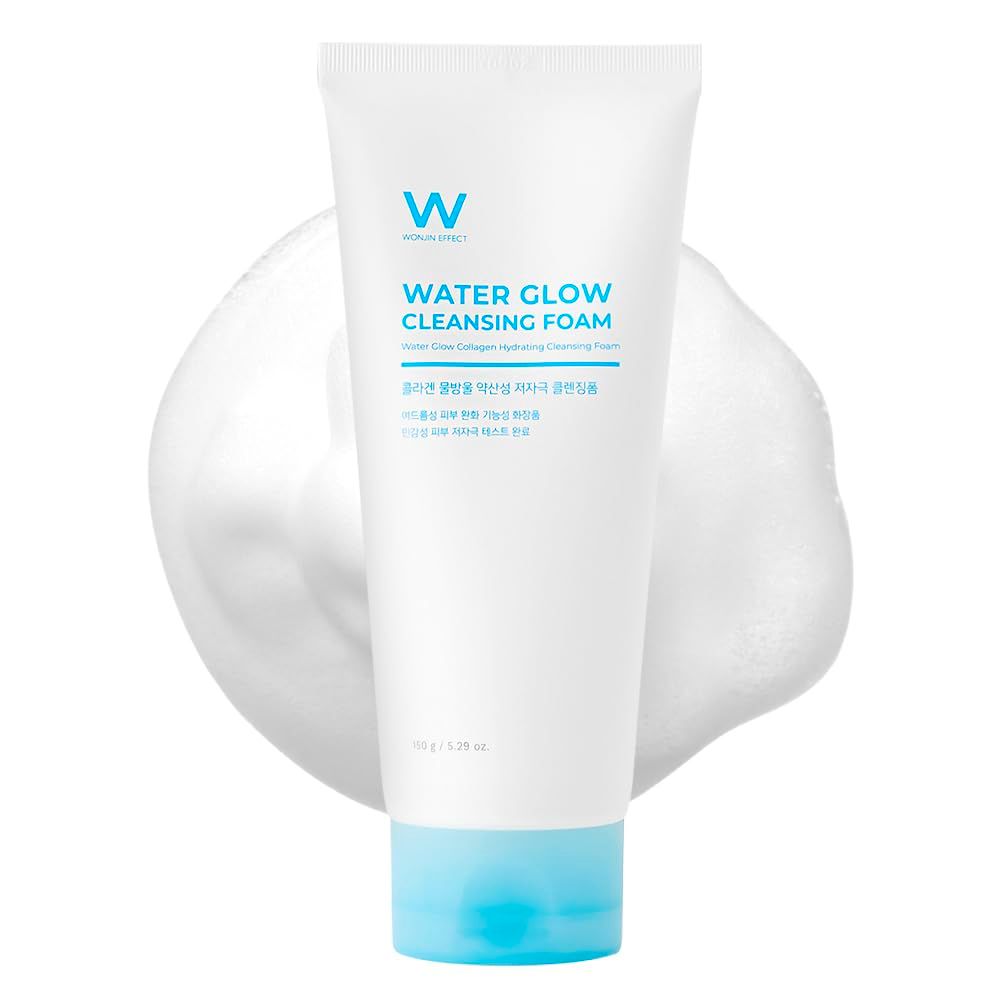 Wonjin Effect WATER GLOW CLEANSING FOAM 5.29 fl Oz, Oil free, Hypoallergenic Facial Cleanser, Hydrating Face Wash, Salicylic Acid, BHA &amp; PHA, Hyaluronic Acid, Sensitive Skin, Kbeauty