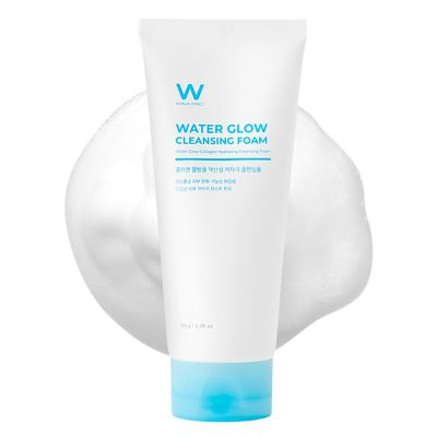 Wonjin Effect WATER GLOW CLEANSING FOAM 5.29 fl Oz, Oil free, Hypoallergenic Facial Cleanser, Hydrating Face Wash, Salicylic Acid, BHA &amp; PHA, Hyaluronic Acid, Sensitive Skin, Kbeauty