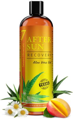 NEW Recovery After Sun Gel with Aloe Vera - For Skin &amp; Face with Instant Sunburn Relief. Unlike Regular Aftersun Lotion, Ours Is Made From Freshly Cut Texas Aloe. With Mango &amp; Chamomile (12 Fl Oz)