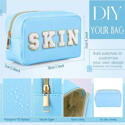 Sweetude 10 Pcs Preppy Makeup Bag Bulk Cosmetic Bag Valentine's Day Gift Return Gifts for Women DIY Toiletry Bag Birthday Gift PU Leather Skincare Pouch Small Makeup Bag(Gray Blue)