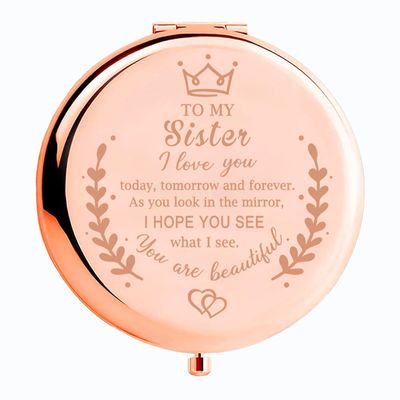 Unapau Sister Birthday Gifts for Sister Mirror Compact to My Sisters, Compact Mirror from Sister Brother Friend Christmas Valentines Day Graduation Thanksgiving for Her