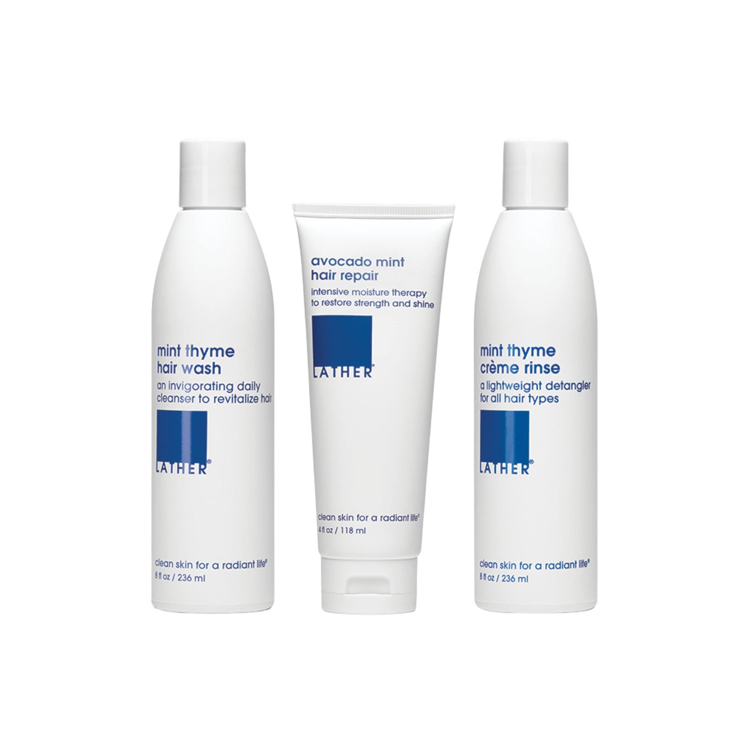 LATHER Appoint-Mint - Gentle Daily Moisturizing Shampoo, Detangler Conditioner &amp; Leave-In Conditioning Mask Set - Sulfate-Free for All Hair Types