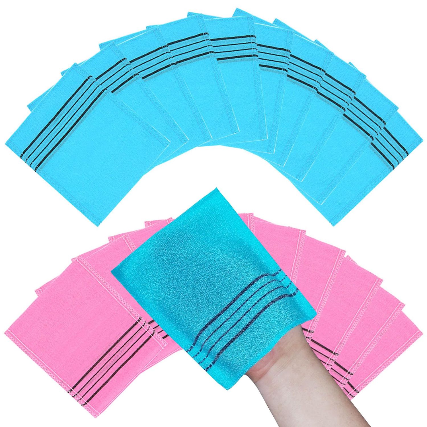 NOPIGO Korean Asian Exfoliating Bath Washcloth Mitt for Remove Dead Skin.Exfoliating Body Scrubber.Exfoliating Gloves for Body Scrub (blue10 pink10)