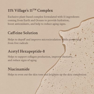 VILLAGE11FACTORY Hydro Boost Caffeine Eye Serum (0.33 fl.oz./10ml) With 10% Caffeine Solution Niacinamide & Hexapeptide-8 Depuff Elasticity Dark Circle Treatment