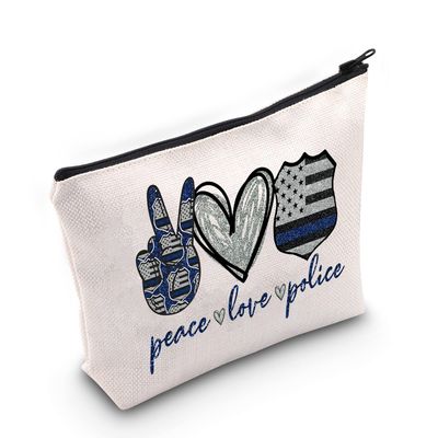 WZMPA Police Officer Cosmetic Makeup Bag Police Academy Graduation Gift Peace Love Police Makeup Zipper Pouch Bag Police Appreciation Gift (Peace Police)