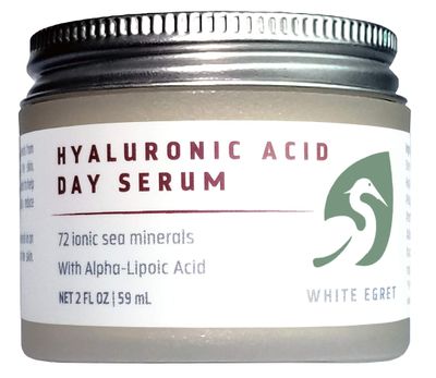 White Egret Hyaluronic Acid Day Serum with 72 Ionic Minerals and Alpha-Lipoic Acid for Strengthening, firming, and tightening skin, 2 fl. oz