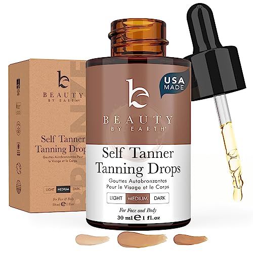 Self Tanning Drops - USA Made with Natural &amp; Organic Ingredients, Medium Face Tanning Drops to Add to Lotion, Moisturizing Bronzing Drops for Face &amp; Body, Toxin Free Face Tanner for Fake Tan