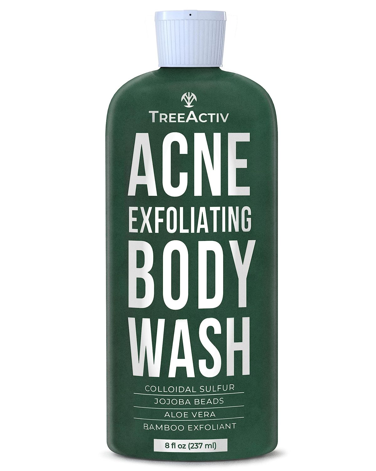 TreeActiv Acne Exfoliating Body Wash, 8oz, Foam Cleanser for All Skin Types, Sulfur, Aloe Vera, Jojoba Beads