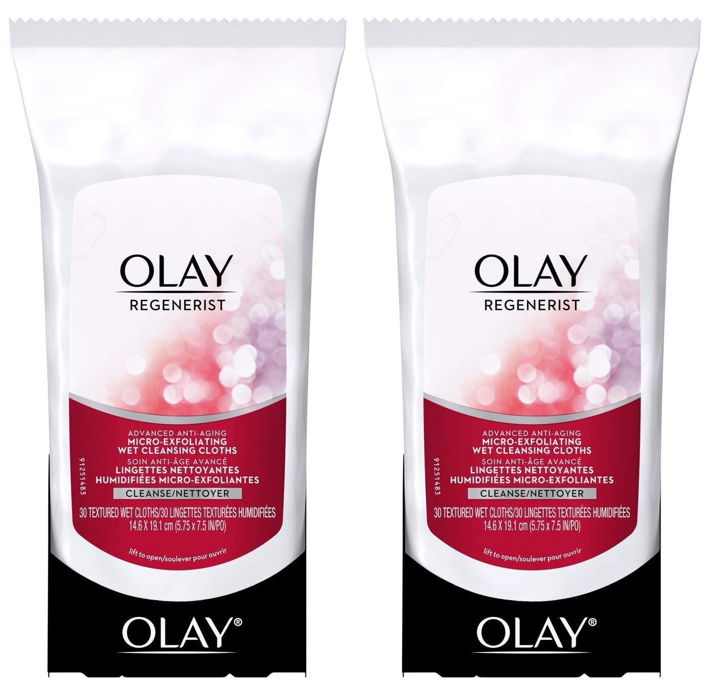 Olay Regenerist Micro-Exfoliating Wet Cleansing Cloths 30 Count (Pack of 2)
