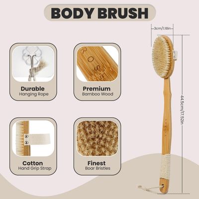 Natural Dry Brush Set for Body and Face - Exfoliate, Stimulate Lymphatic Drainage, Reduce Cellulite - Dry Skin Brushing with Vegan, Boar Bristles and Sustainable Bamboo Handles