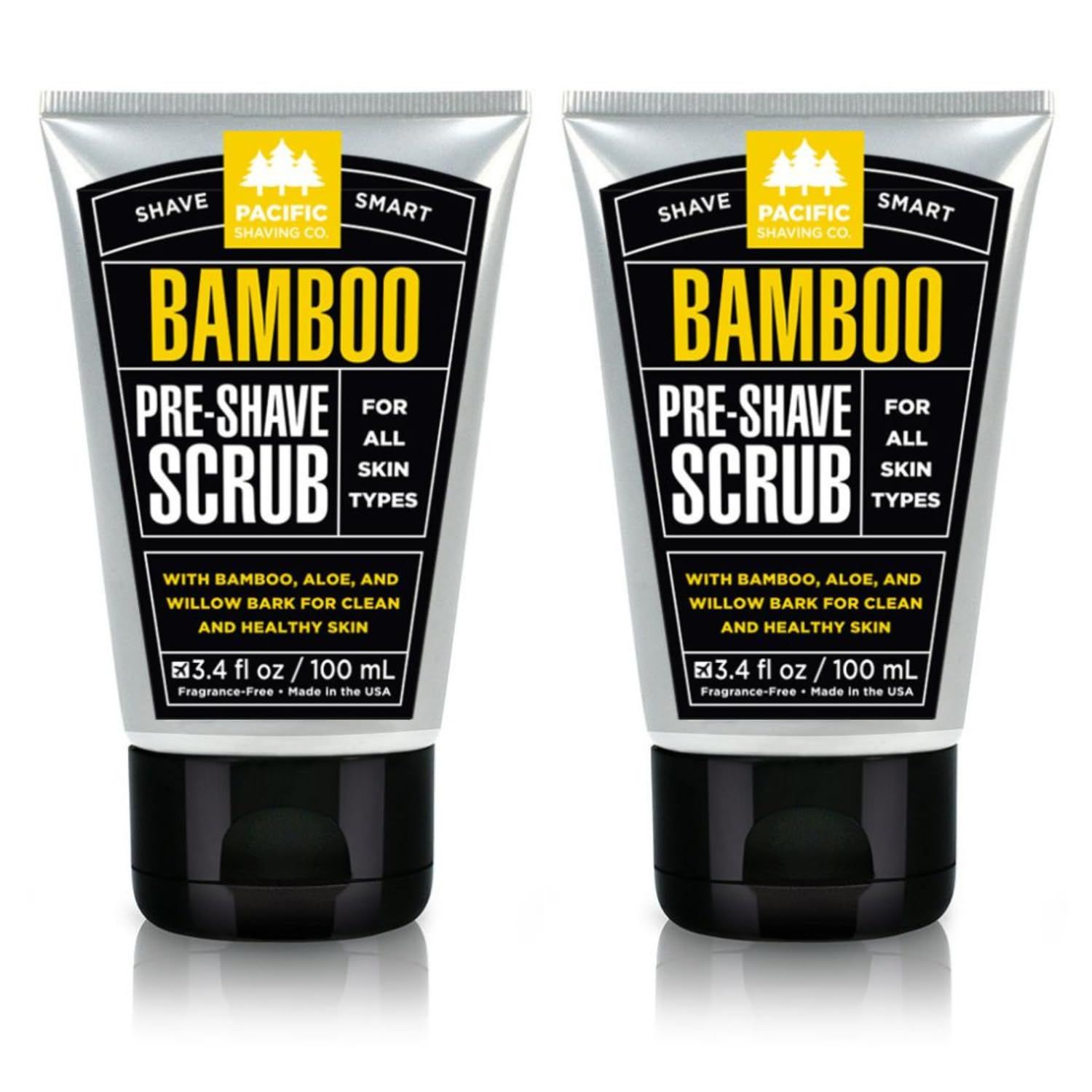 Pacific Shaving Company Bamboo Pre-Shave Scrub - Exfoliating Face Scrub &amp; Cleanser - Daily Face Wash for Men with Aloe Vera &amp; Willow Bark Extract - Soothes, Moisturizes &amp; Controls Blemishes (2 Pack)