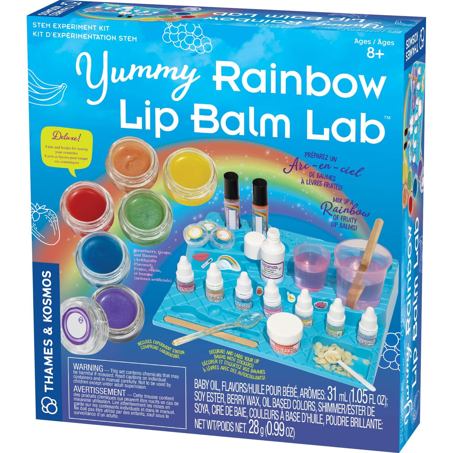 Thames &amp; Kosmos Yummy Rainbow Lip Balm Lab STEM Kit | Make Lip Balms, Glosses | Strawberry, Grape, Banana Flavors &amp; Cosmetic Jars | Chemistry &amp; Biology of Skin Care | 2-Language (EN/FR)