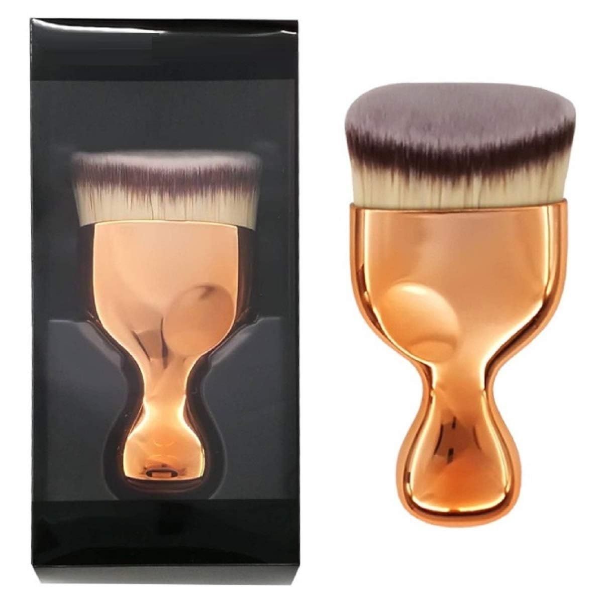 OUO Kabuki Foundation Brush, Flat Top Powder Makeup Brush, Premium Quality Synthetic Dense Bristles Face Make Up Tool For Blending Liquid Cream or Flawless Powder Cosmetics - Buffing, Stippling (gold)